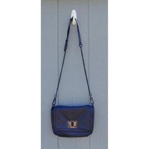 Steve Madden Navy Blue Crossbody Turn Lock Flap Chain‎ Strap Vegan Leather